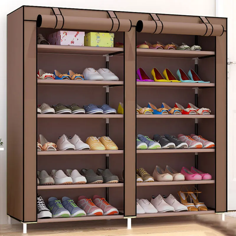 

Double Rows Large Shoes Storage Cabinet Non-woven Cloth Shoes Organizer Shelf DIY Assembly Dust-proof Shoes Shelves Shoe Rack