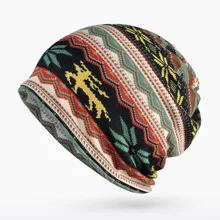 Зимняя шапка обувь для мужчин и женщин жаккардовые эластичные теплая шапка воротник двойной использовать 0266