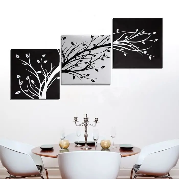 

Decorative Painting Frame-free Painting 3 Black-and-white Abstract Branch Canvas Painting 3 Pcs Set Kitchen Wall Art Home Decor