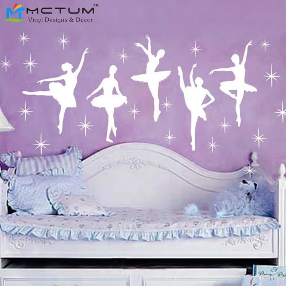 

New 2018 Ballet Dance Wall Stickers Ballerinas Stars Custom Vinyl Wall Decals Saying Quote Art Nursery Kids Baby Girls' Room