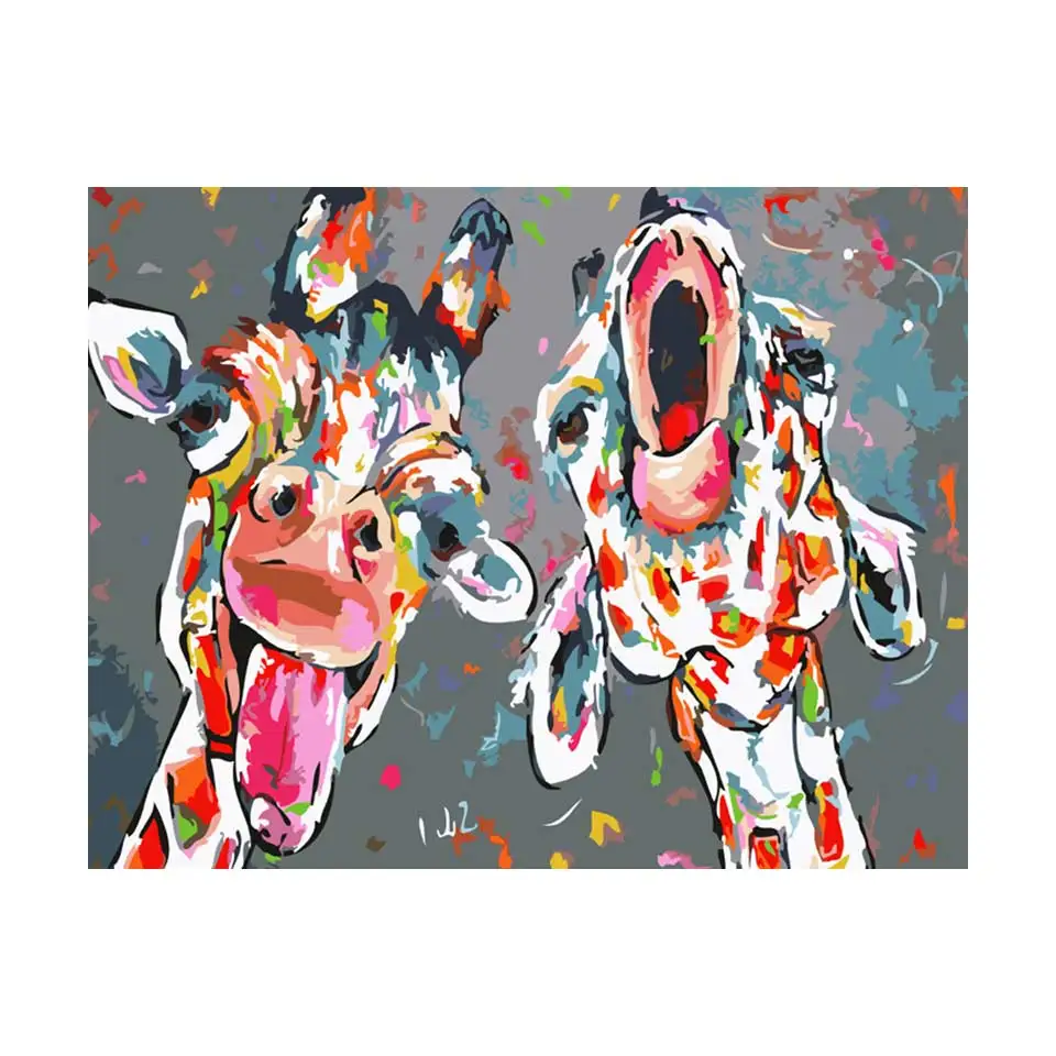 Vrolijk Schilderij Wall Art Холст Картина маслом по номерам Жираф Животные расписанные картины Домашний Декор без рамки - Цвет: w3016