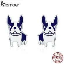 BAMOER,, натуральная 925 пробы, серебро, французский бульдог, маленькие серьги-гвоздики для женщин, Стерлинговое серебро, ювелирные изделия, Brincos SCE328