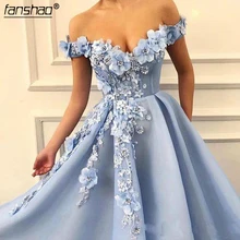 Голубое платье выпускного вечера с открытыми плечами es 3D цветок бисером Длинные вечерние платья без рукавов платья драпированные Длинные Выпускные платья