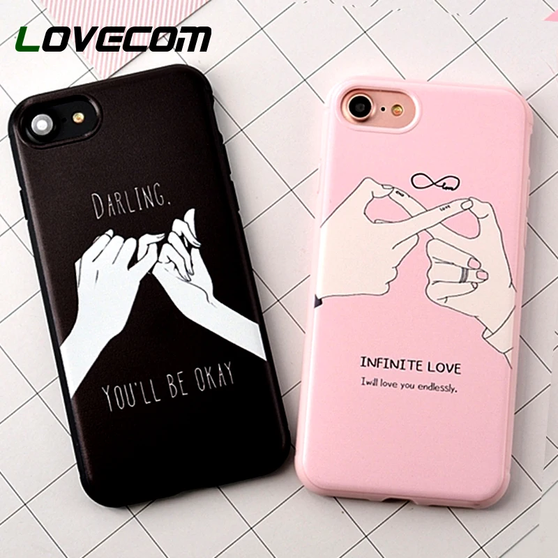

LOVECOM Candy Color Black&Pink Couple Case For iPhone XR X XS XS Max 6S 7 8 Plus Cover Soft TPU Full Body Coverage Shell Gift