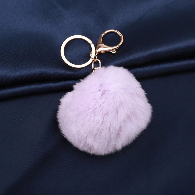 New Purple Plush Ball Key Chains Bag Hanging Zinc Alloy Keychains Key Ring For Bags Phone