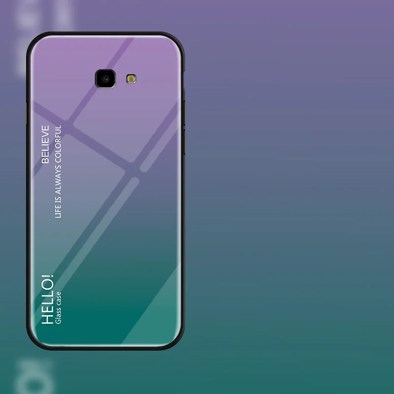 Purple Для samsung Galaxy J4 Core SM-J410F/DS градиент закаленное Стекло+ мягкая сторона задней крышки для samsung Galaxy J4+ J4 плюс Чехол для телефона - Цвет: Purple