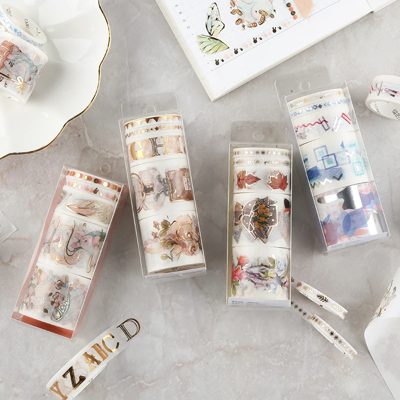 

5 pcs/lot Vintage Flower Gilding Washi Tape Adhesive Tape DIY Scrapbooking Sticker Label Masking Tape Kawaii Stationary