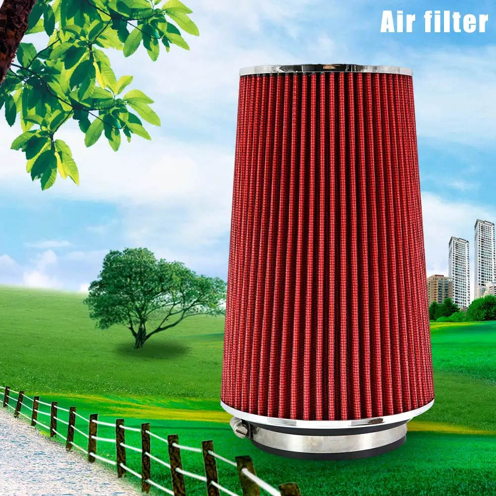

New 76-89-101mm Red Cars Air Filter Round Tapered Double Wire Mesh Filtration Universal Auto Cold Air Intake Car accessories