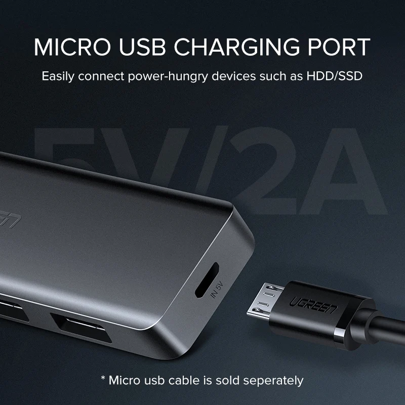 Pаспродажа Ugreen font b USB b font 3,0 концентратор многопортовый font b usb b font адаптер 3 USB3.0 Порты и разъёмы с микро зарядка для MacBook, Surface Pro 6 ПК Компьютерные аксессуары font b USB b font HUB