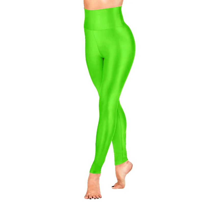 Ensnovo, женские, спандекс, нейлон, без ног, одноцветные, высокая талия, для тренировок, для бега, пот, леггинсы, для балета, для танцев, пот, эластичные штаны - Цвет: Fluorescent Green