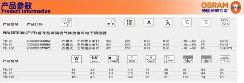 OSRAM PTZ 70 W/220-240 ECG балласт, для HCI 70 W металлический alide лампа, PT-FIT 70 W