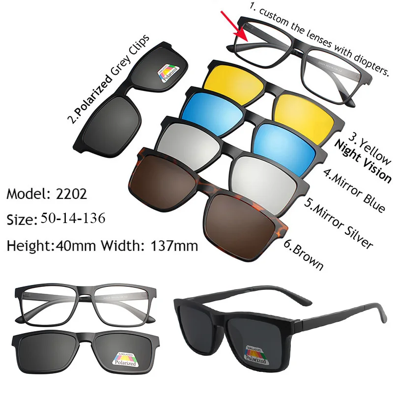 IVSTA 5 в 1 сумка Клип на солнцезащитные очки для женщин оправа для мужчин очки зажимы магнитные солнцезащитные очки с магнитом солнцезащитные очки Оптическая близорукость - Цвет линз: 2202 frame 5 lenses