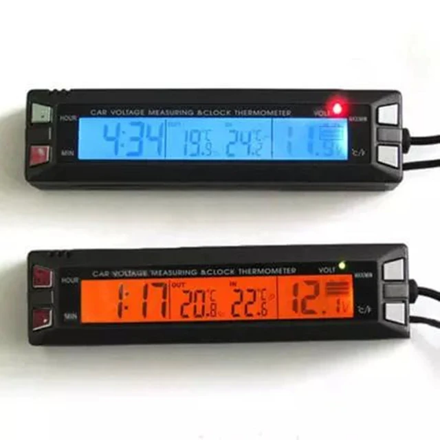 3In1 Digitális Lcd In/Kültéri Autó Hőmérő Akkumulátor Feszültség Hőmérséklet -Monitor Mérő Autóóra Időjárási Állomás Érzékelővel - Image 2