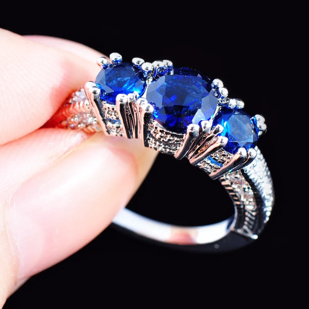 Women Blue Round Ring Fashion Wedding Jewelry September Birthstone