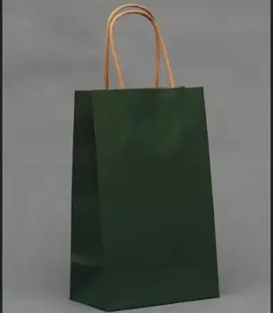 

10pcs/lot Upscale Multifunction dark green color kraft paper bag with handles 21X15X8CM Festival gift bag shopping bags