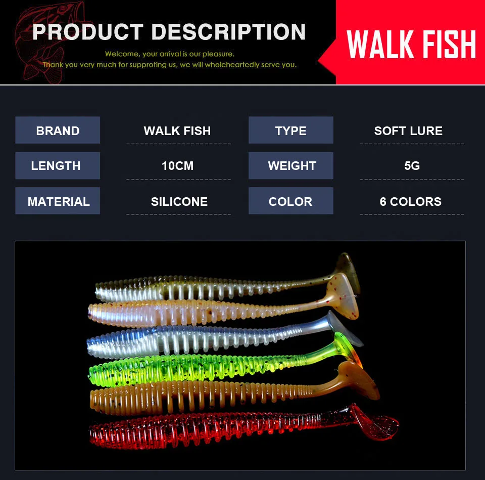 WALK FISH 5 шт./лот Awaruna рыболовные приманки 10 см 5 г искусственные приманки воблеры мягкие приманки Shad Карп Силиконовые мягкие приманки для рыбалки