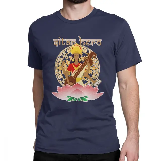 Man Sitar Hero Saraswati Hindu Goddess Of Music T Shirt Vintage O Neck
