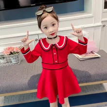 Весенне-осеннее Брендовое платье для девочек платье для малышей Детское винтажное платье модная детская одежда красная ткацкая лента с рюшами от 3 до 9 лет