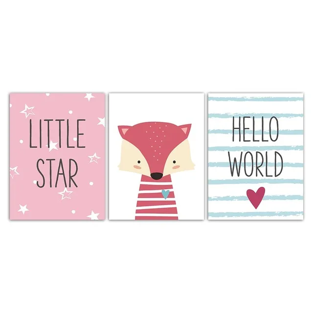 Мультфильм лиса розовый Hello Word Dream Space Art Настенная картина в скандинавском стиле