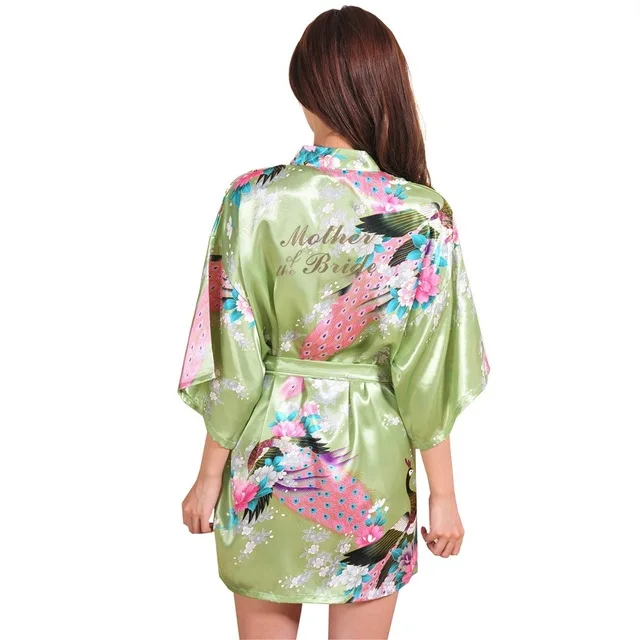 Шелковый халат для матери невесты с золотыми буквами, сексуальное женское Короткое атласное свадебное кимоно, одежда для сна - Цвет: Green Mother of Brid