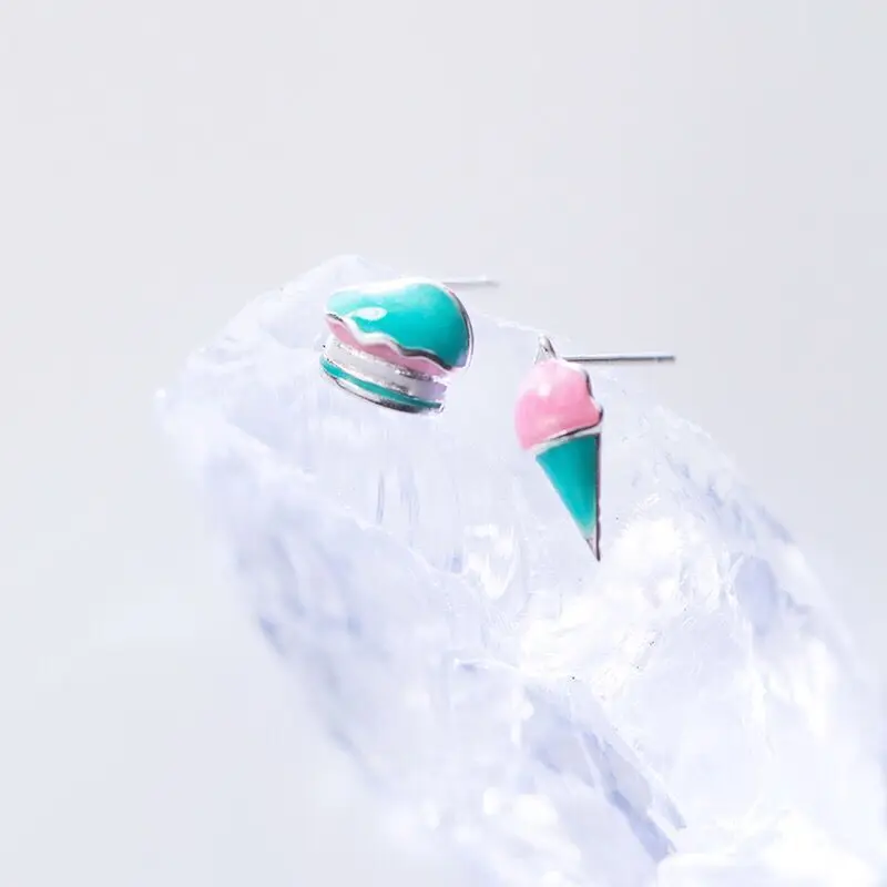 2019 стерлингового серебра 925 корейской моды серьги Малый Асимметричная Торт