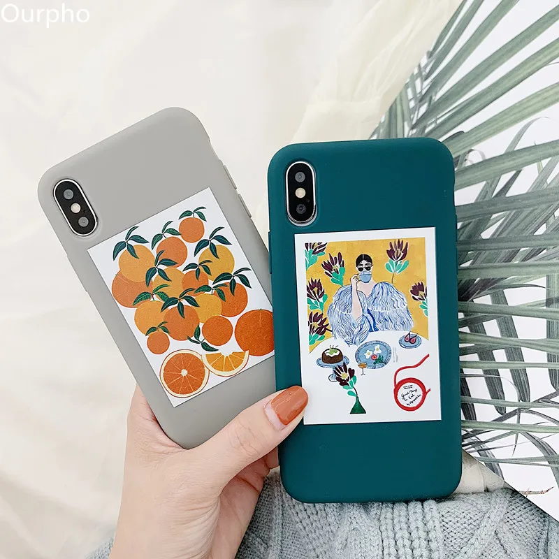 Ourpho INS художественная иллюстрация чехол для iPhone X XR XS MAX жидкий силикон утолщение