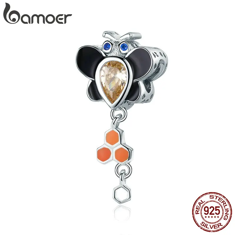 

BAMOER New Arrival 925 Sterling Silver Enamel Insect Trendy Bee Pendant Charm Fit Bracelets Necklaces Chain Jewelry Gift BSC009