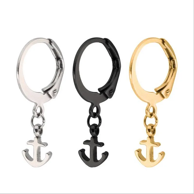 

New Trendy Women Stud Earrings with Anchor Pendant High Polished 316L Stainless Steel Simple Cool Men Earrings Z595