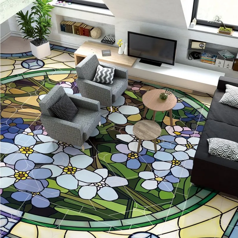 

Free Shipping custom 3D stereo Nordic floral modern geometric pattern living room hotel HD floor sticker mural wallpaper