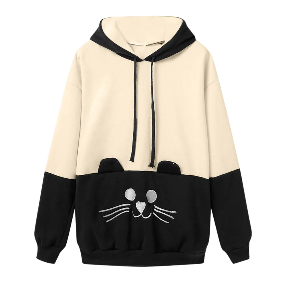 

Womail hoodie Sweatshirts ladies women's hoodies Autumn Long Sleeve Cat Embroidery Sweatshirt Pullover Tops Blouse D300721