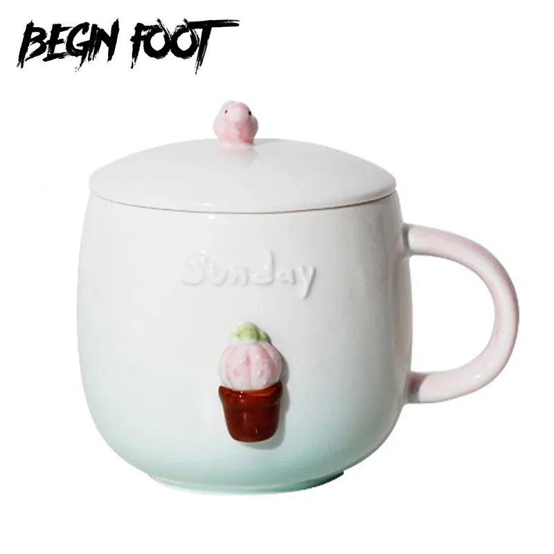 

3D Three-dimensional Creative Lovely Emboss With Cover Office Home Simple Milk Tea Coffee Breakfast Mug Lover Children Kids Gift