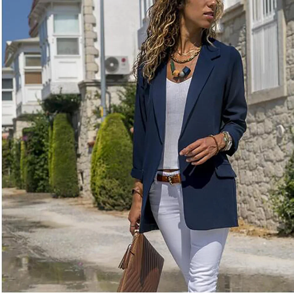 2019 New Spring Women Long Sleeve Blazer Open Front Lightweight Casual Office Lady Turn Down Collar Slim Jacket Outwear Female 2019 New Spring Women Long Sleeve Blazer Open Front Lightweight Casual Office Lady Turn Down Collar Slim Jacket Outwear Female