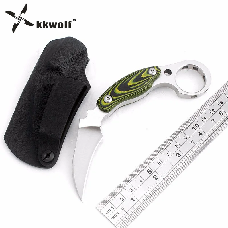 Купить Kkwolf высокое качество Karambit Ножи микта ручка D2 стали охотничьи ножи тактический выживания кемпинг Ножи Открытый EDC карманные инструменты