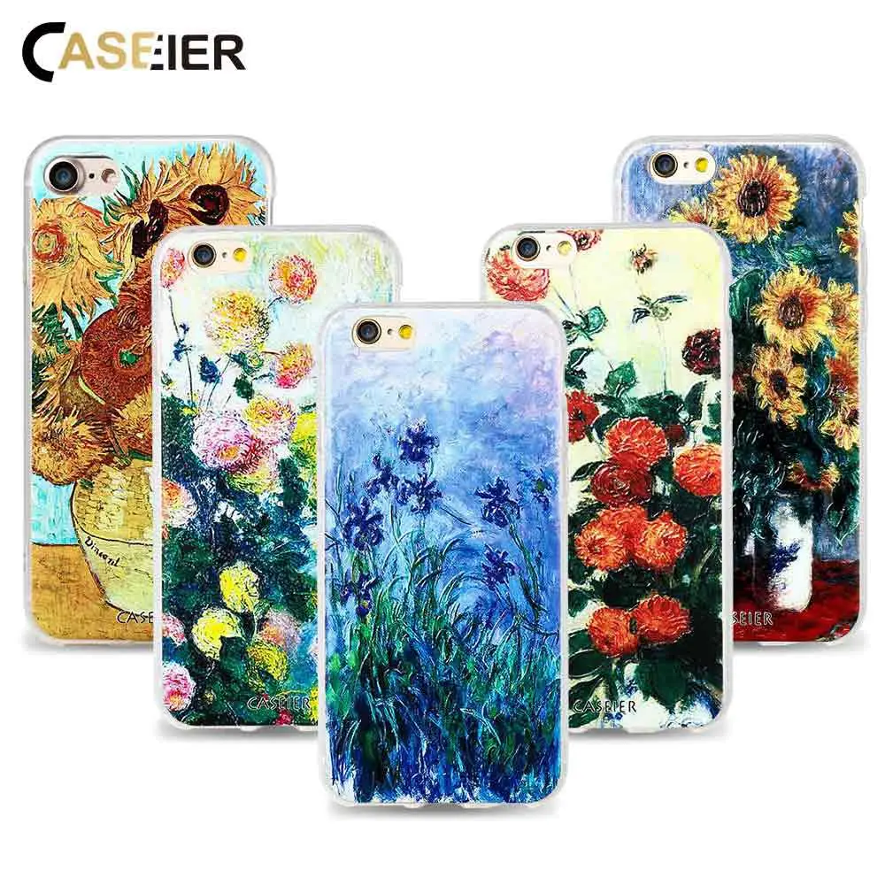 

CASEIER Phone Case For iPhone 6 6s Plus Soft TPU Ultra-thin Monet Painting Cover For iPhone 5 5s SE Relief Silicone phone Shell