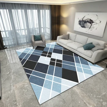 

Modern Simplicity Fashion Geometric Blue Checked Plaided Nonslip Floor Door Mat Parlor Living Room Home Decor Carpet Area Rug