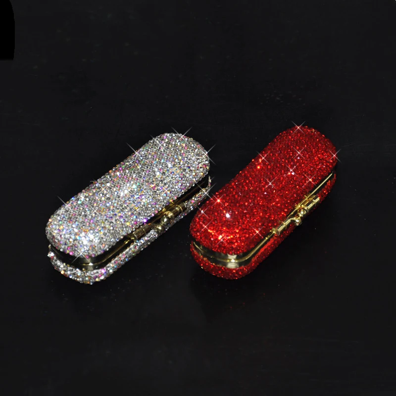 

NEW Creative Diamond Crystal Lipstick Lipsalve Cosmetic Box Protective Cover With Lid Storage Box Makeup Organizer Jewelry Gifts