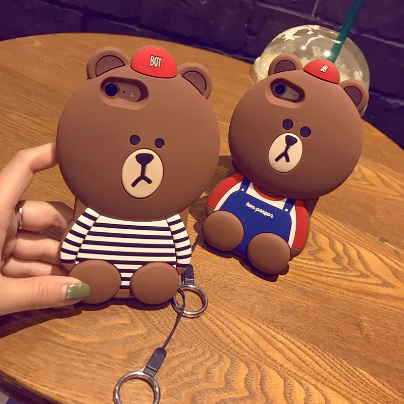 3D Cartoon Animals Joy Doll Cute Big Face bear Soft Silicone Back Cover For iphone 6 6plus 6s Plus 8 7 plus X Phone Cases