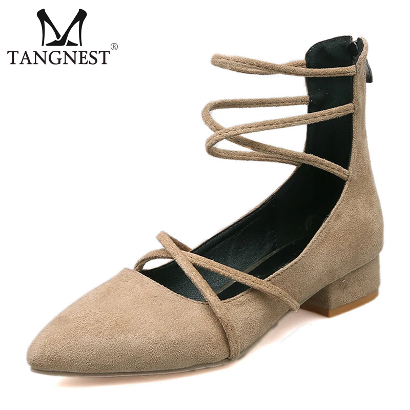 

Tangnest Women Ankle Strap Sandals Slip On Gladiator Low Heels Zipper Shallow Solid Pointed Toe Pumps Lady Sexy Shoes XWD7372