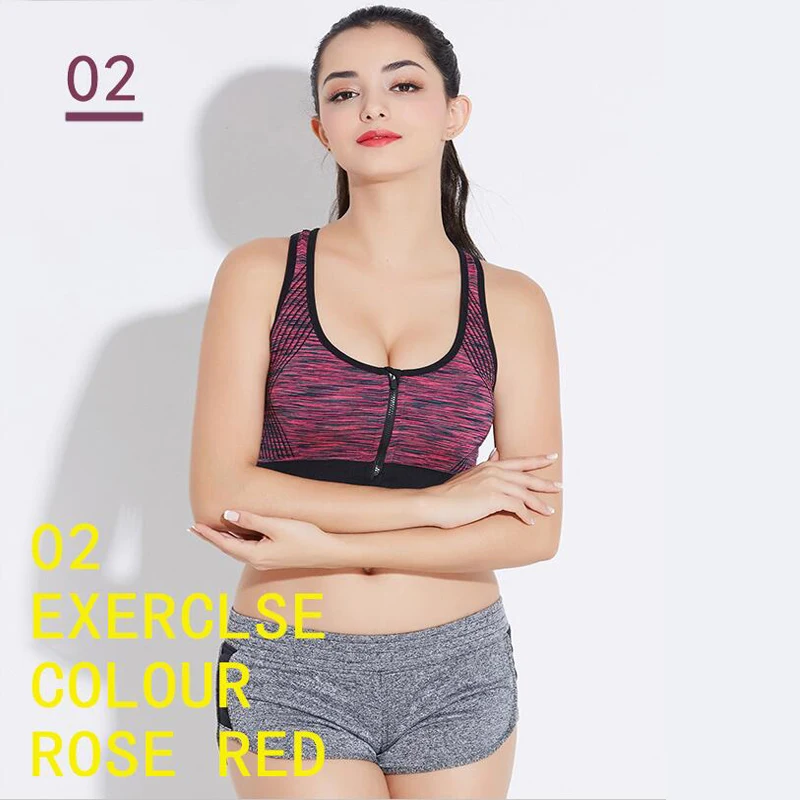 5 Colors Women Zipper Push Up Sports Bras,Padded Wirefree Shockproof Gym Fitness Athletic Running Yoga Vest Sports Tops