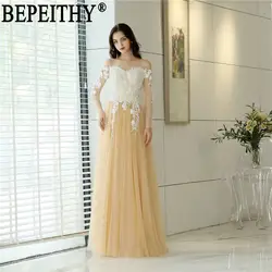 BEPEITHY vestido de festa Новый дизайн Милая с открытыми плечами Тюль Аппликации Длинные вечерние платья 2019