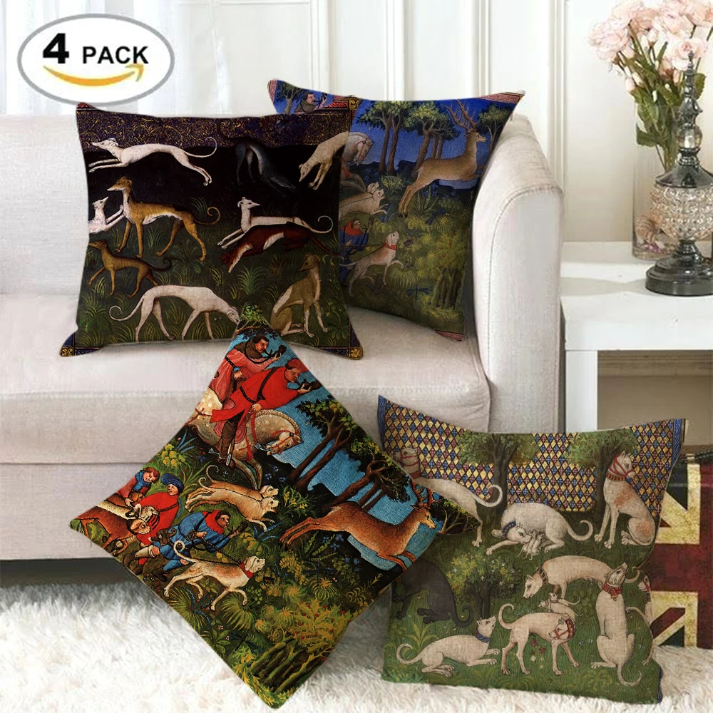 45cm*45cm medieval greyhound and Royal Hunt linen/cotton throw pillow covers couch cushion cover home decor pillow