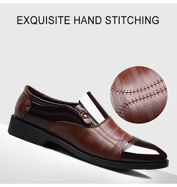 LAKESHI New Spring Fashion Oxford Business Men Shoes Genuine Leather High Quality Soft Casual Breathable Men's Flats Zip Shoes