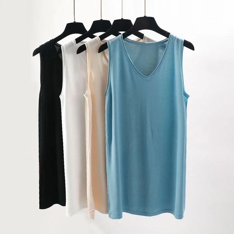 

2019 casual summer long v-neck knit sleeveless t-shirt Women loose bigsize top jacket female oversize basic t shirt top