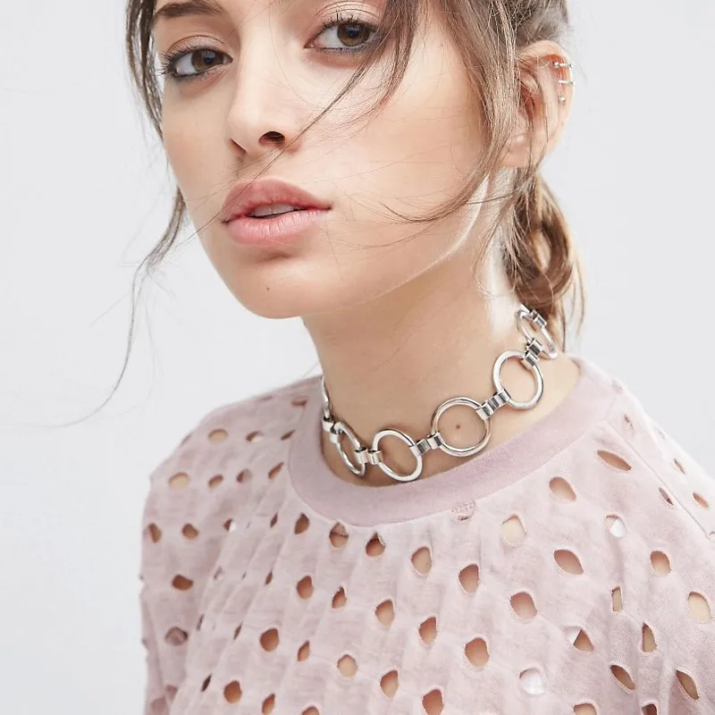 

Fashion 2016 New Vintage metal Circles Choker Collar Necklace High quality Statement Necklaces for women Accessories Jewelry