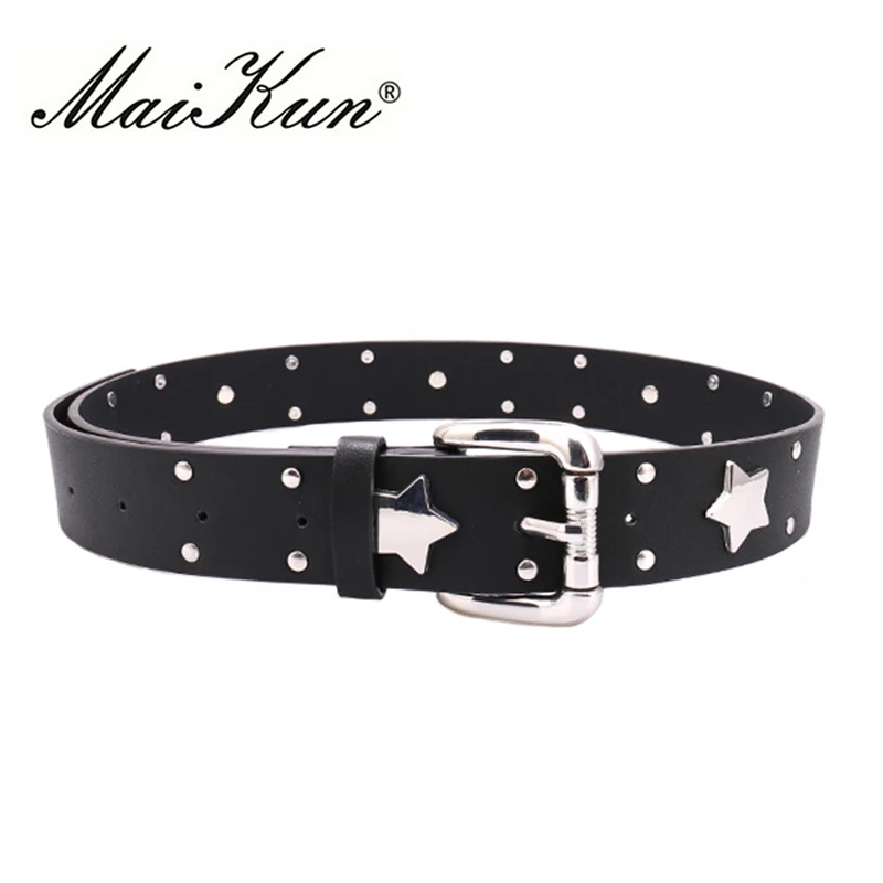 Goede Fashion Punk Rock Riem voor Vrouwen Hoge Kwaliteit Zwart Lederen Hardheid Jurk Riem Zilverkleurige Pin Gesp Jeans Accessoire