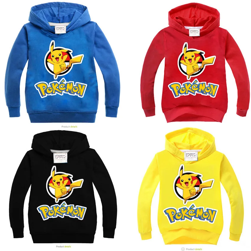 

2018 Spring Autumn Boys & Girls pokemon Hoodies Children Sweatshirts Boy Sport T-shirts Kids Long Sleeve T shirts Hooded Clothes