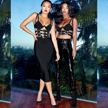 

2018 New Fashion Black Strong Stretch Bandage Dress Top Quality Women Casual Midi Dress Party Dresses Vestidos Outfit Wholesale