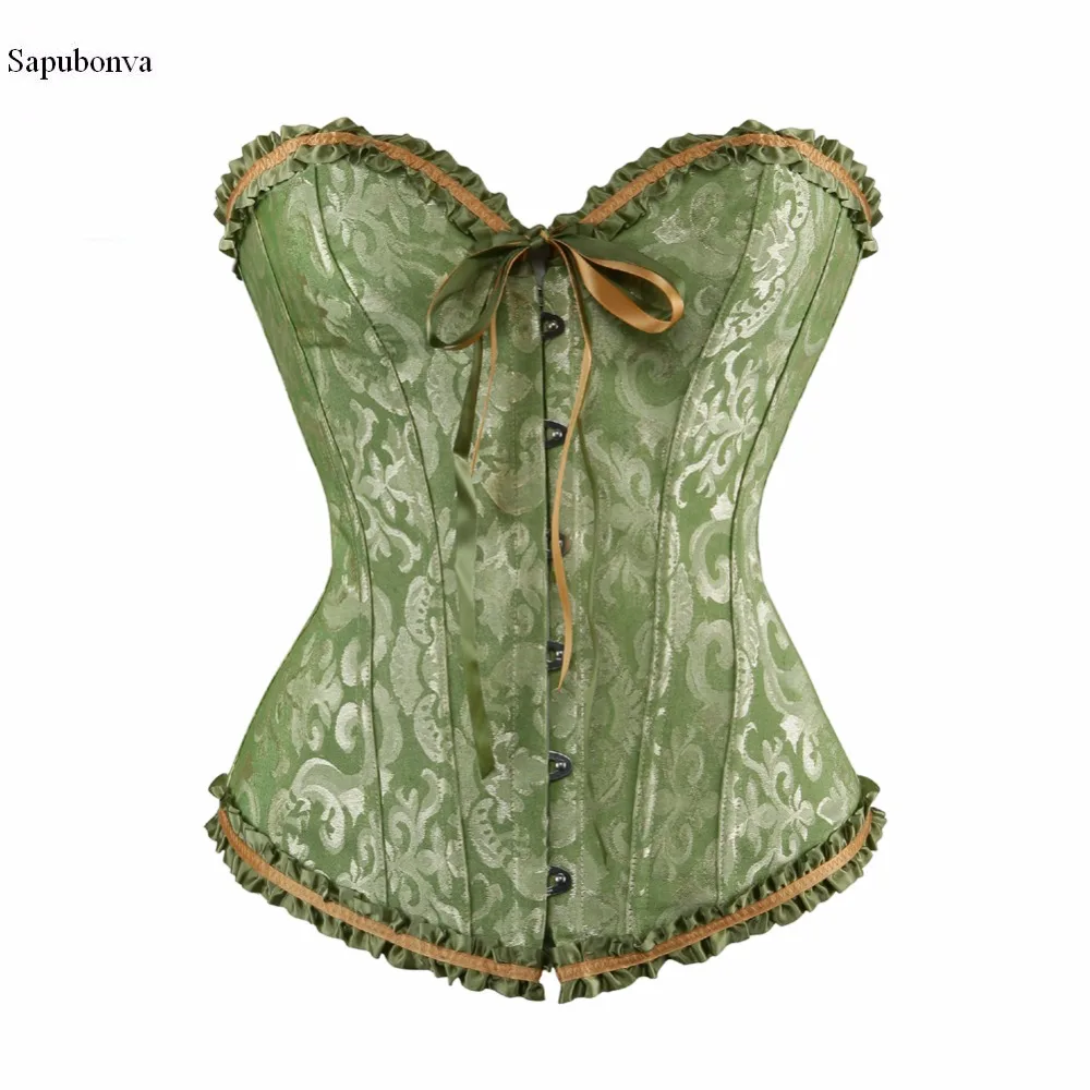 Sapubonv vintage green corsets and bustiers shapewear lingerie overbust corset plus size brocade women sexy corset 6xl red black