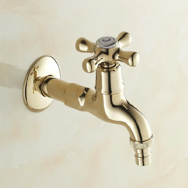 Bibcock Gold Brass Wall Mount Washing Machine Faucet Bathroom Corner Small Tap Mop Pool Decorative Outdoor Garden Faucet 8587K