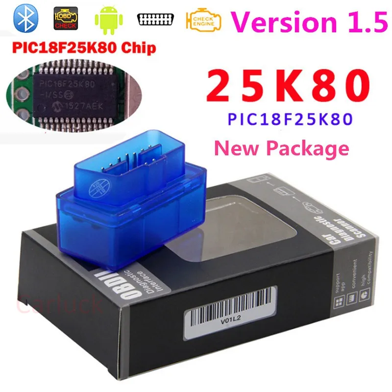 portable car battery charger Mini ELM327 V1.5 PIC18F25K80 OBD2 Code Scanner Reader ELM 327 1.5 OBD Bluetooth Diagnostic Scan Tool V1.5 25K80 Chip for Android best car inspection equipment